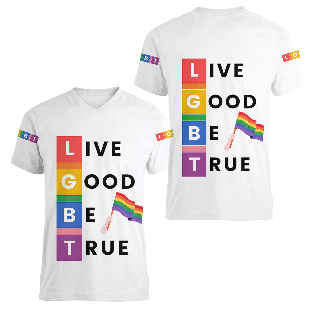 LGBT Live Good Be True Women V Neck T Shirt White Vibe LT6 - Wonder Print Shop