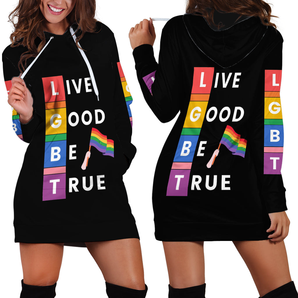LGBT Live Good Be True Hoodie Dress Black Vibe LT6 - Wonder Print Shop
