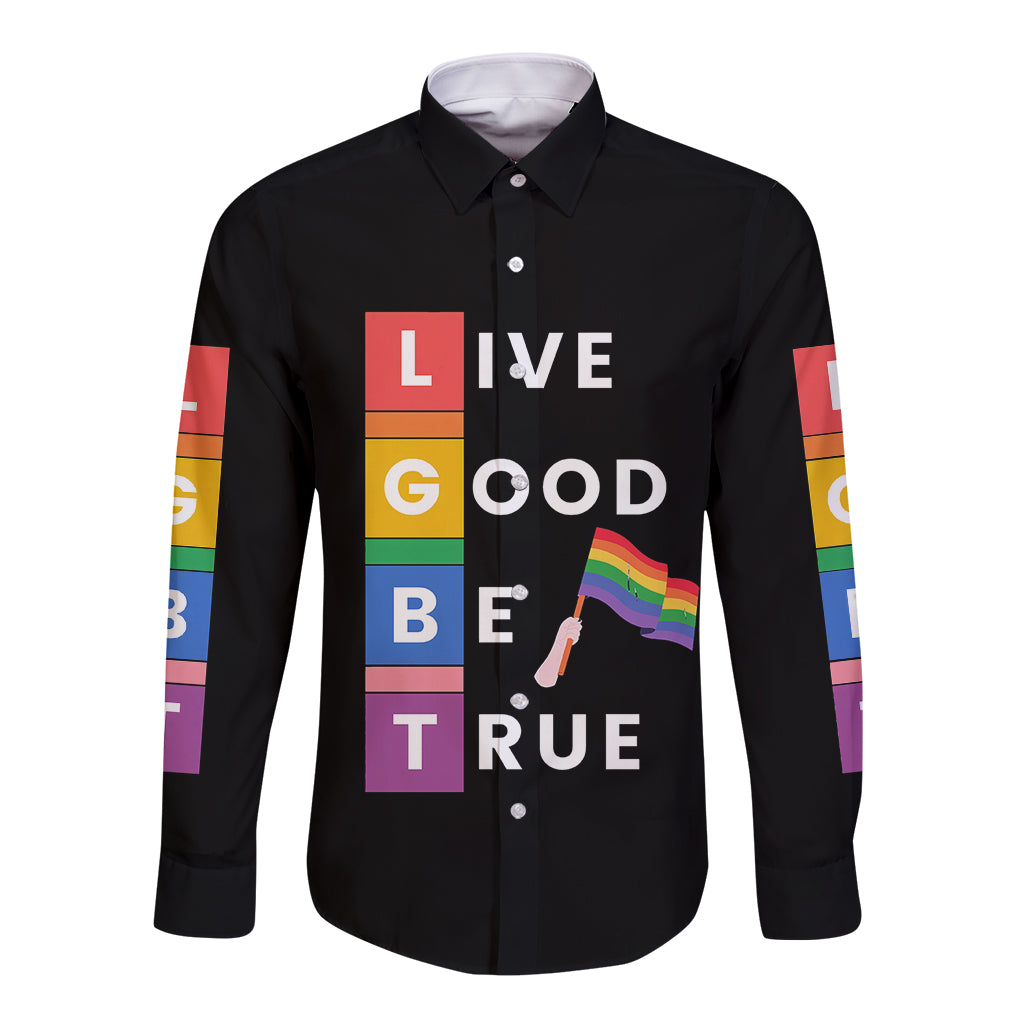 LGBT Live Good Be True Long Sleeve Button Shirt Black Vibe LT6 - Wonder Print Shop
