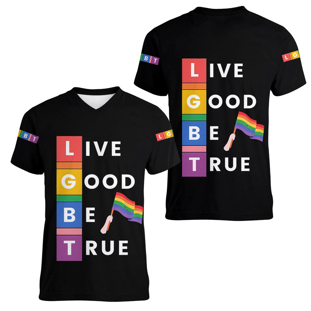 LGBT Live Good Be True Women V Neck T Shirt Black Vibe LT6 - Wonder Print Shop