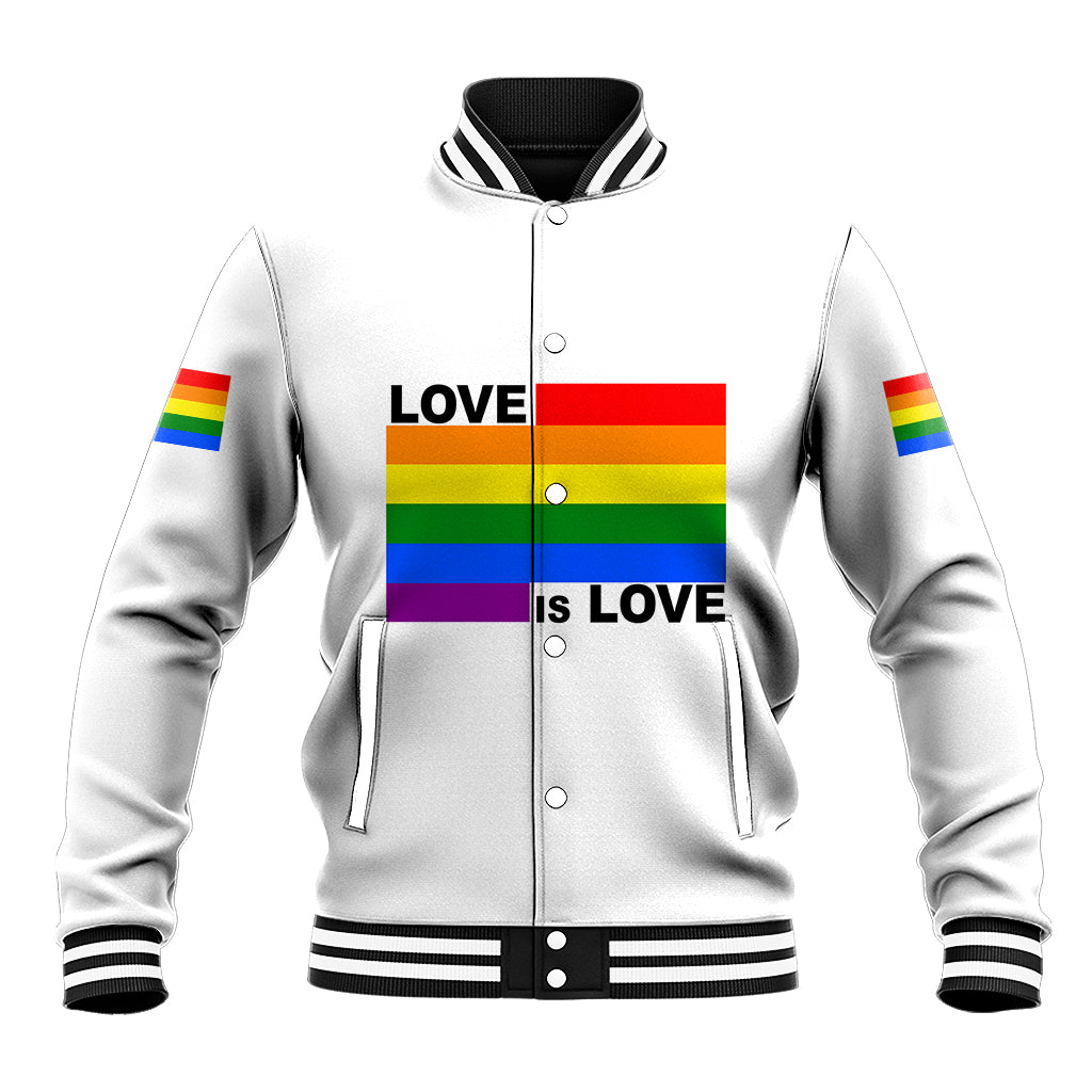 Pride Month Love Is Love Baseball Jacket White Vibe LT6 - Wonder Print Shop
