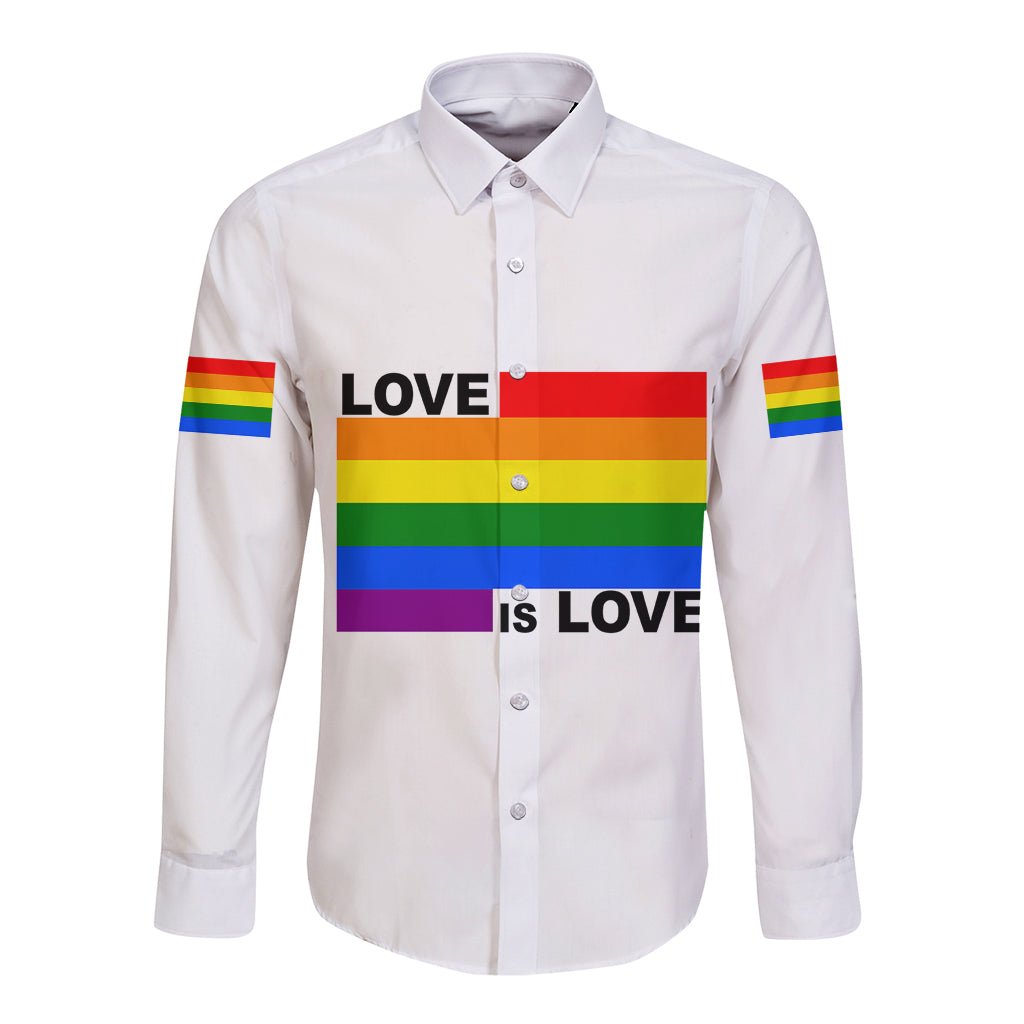 Pride Month Love Is Love Long Sleeve Button Shirt White Vibe LT6 - Wonder Print Shop