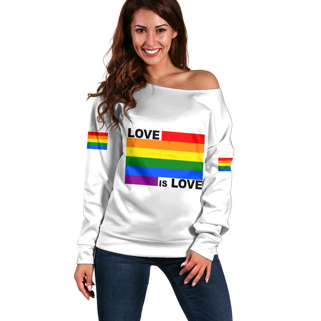 Pride Month Love Is Love Off Shoulder Sweater White Vibe LT6 - Wonder Print Shop
