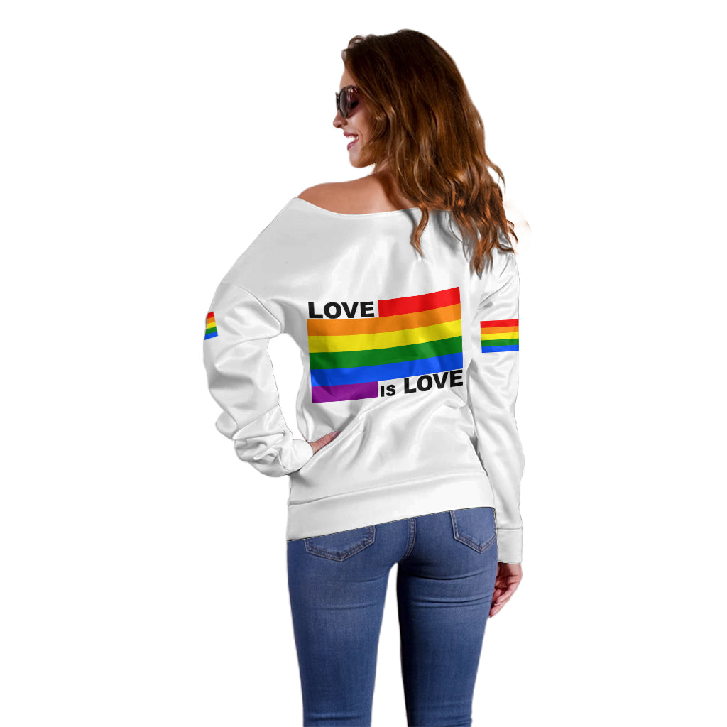 Pride Month Love Is Love Off Shoulder Sweater White Vibe LT6 - Wonder Print Shop