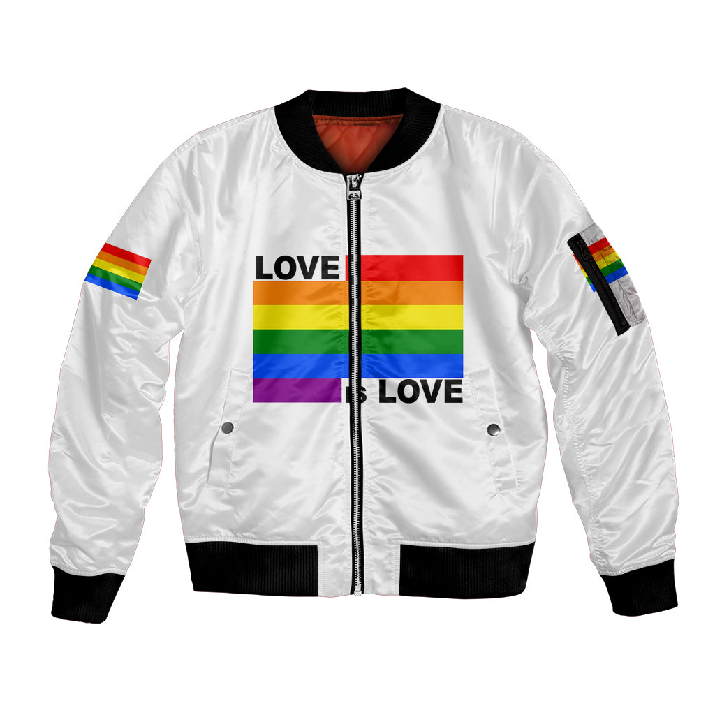 Pride Month Love Is Love Sleeve Zip Bomber Jacket White Vibe LT6 - Wonder Print Shop