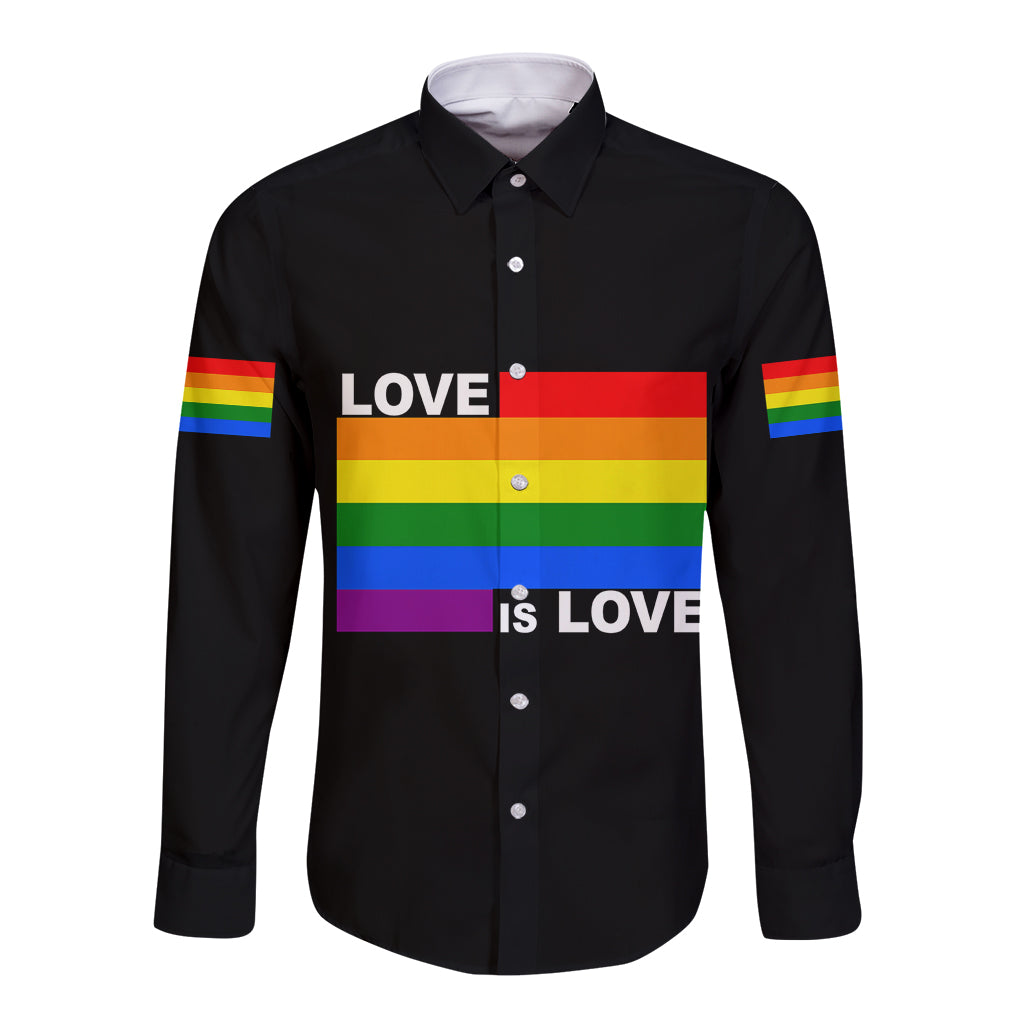 Pride Month Love Is Love Long Sleeve Button Shirt Black Vibe LT6 - Wonder Print Shop