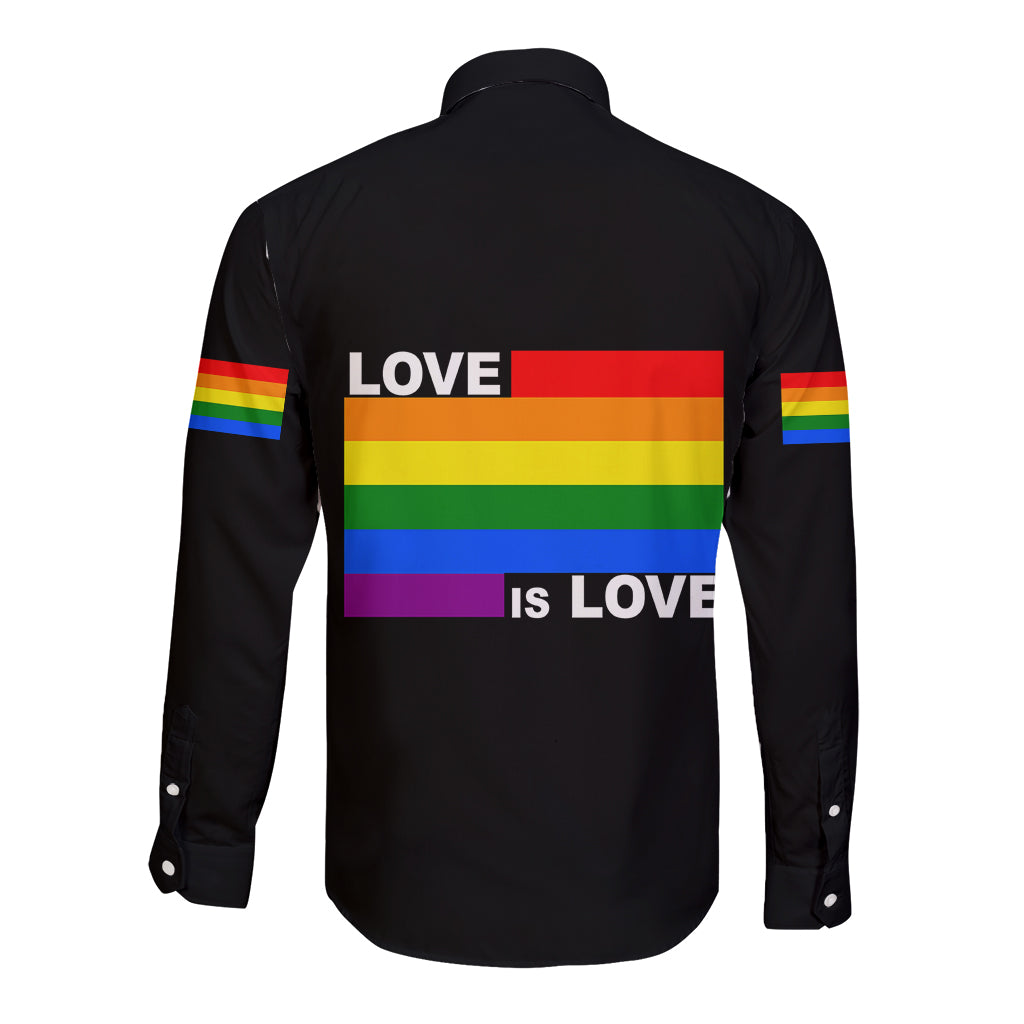 Pride Month Love Is Love Long Sleeve Button Shirt Black Vibe LT6 - Wonder Print Shop