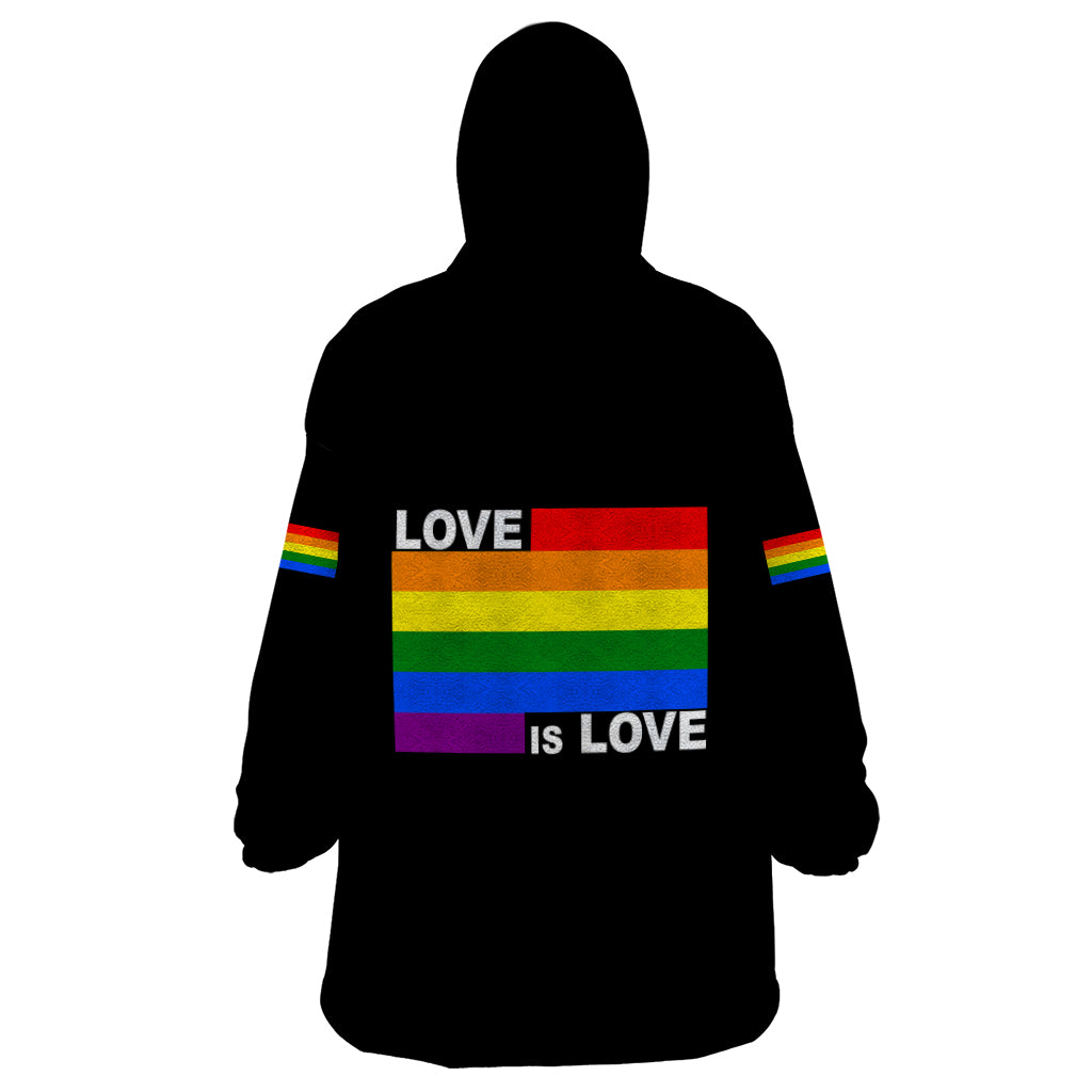 Pride Month Love Is Love Wearable Blanket Hoodie Black Vibe LT6 - Wonder Print Shop