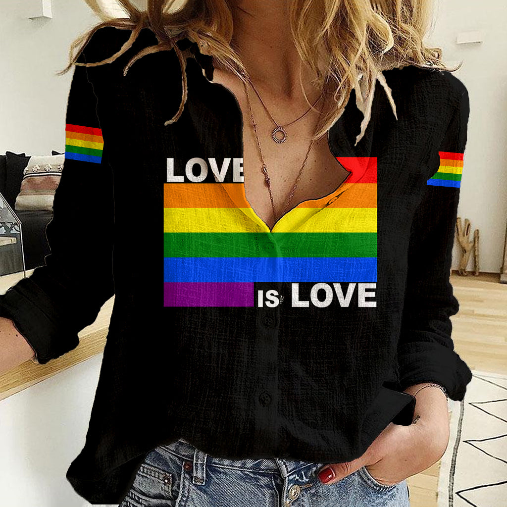 Pride Month Love Is Love Women Casual Shirt Black Vibe LT6 - Wonder Print Shop