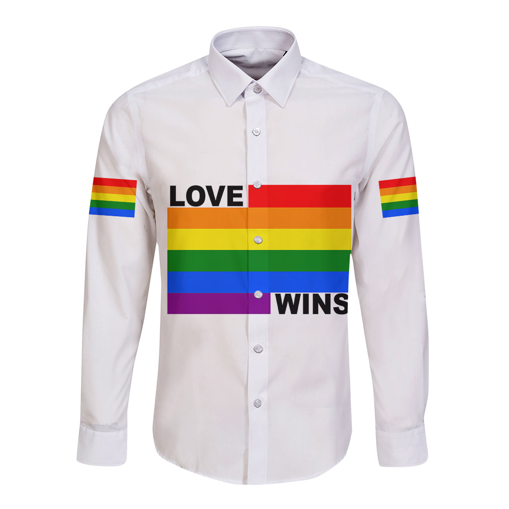 Pride Month Love Wins Long Sleeve Button Shirt White Vibe LT6 - Wonder Print Shop