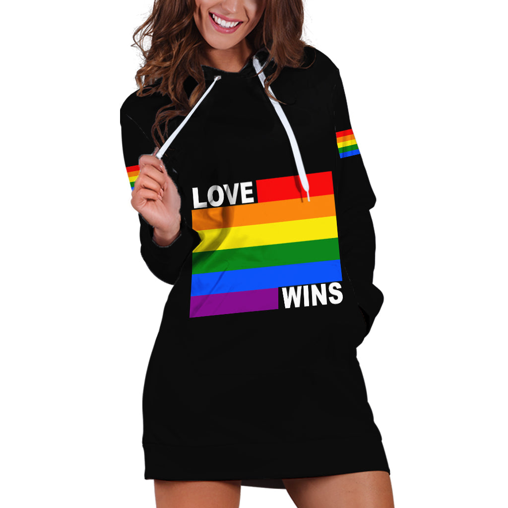 Pride Month Love Wins Hoodie Dress Black Vibe LT6 - Wonder Print Shop