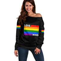 Pride Month Love Wins Off Shoulder Sweater Black Vibe LT6 - Wonder Print Shop
