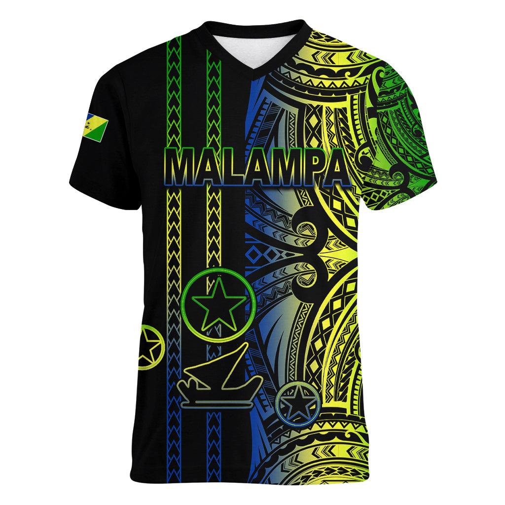 Custom Vanuatu Malampa Women V Neck T Shirt Polynesian Tribal LT6 - Wonder Print Shop