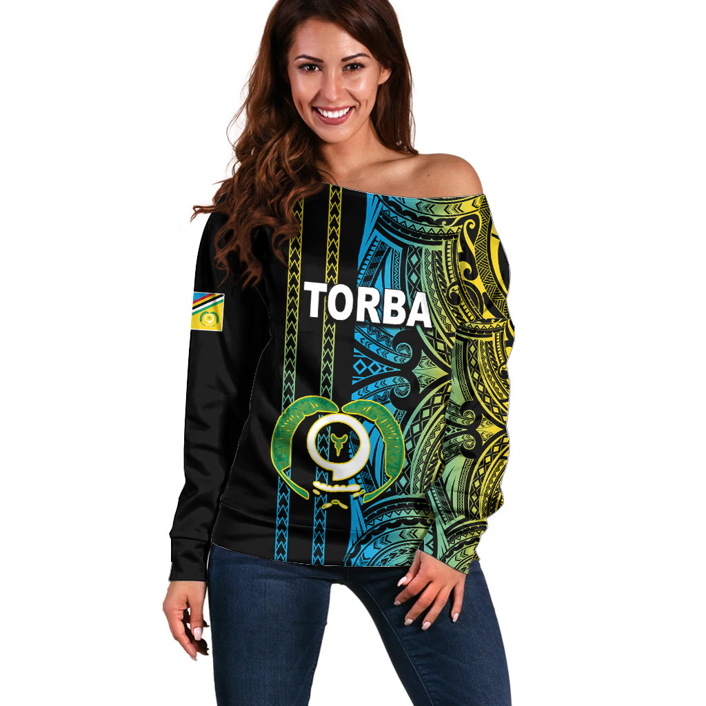 Custom Vanuatu Torba Off Shoulder Sweater Polynesian Tribal LT6 - Wonder Print Shop