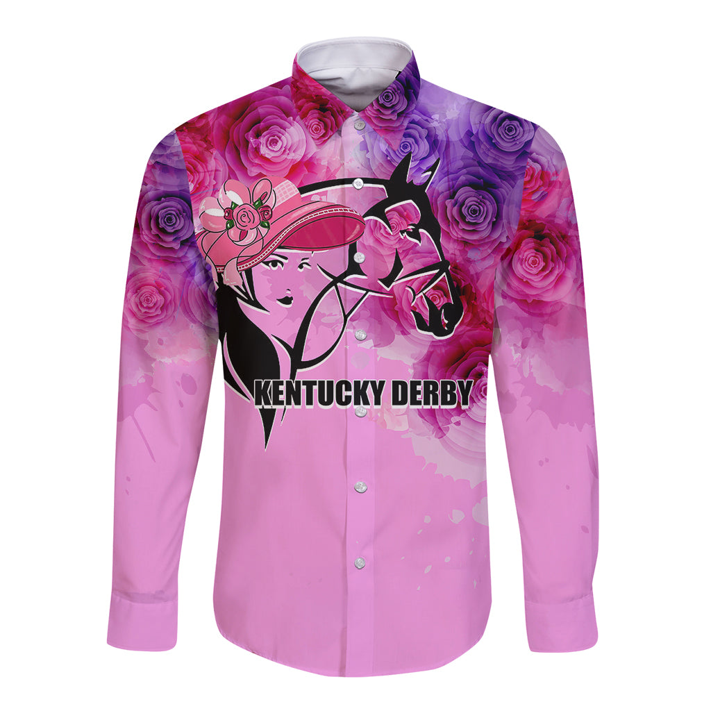 Kentucky Horse Racing Long Sleeve Button Shirt Derby Girl Pink Style LT6 - Wonder Print Shop