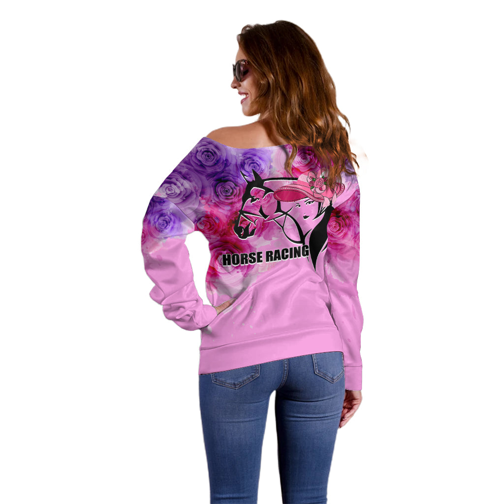 Kentucky Horse Racing Off Shoulder Sweater Derby Girl Pink Style LT6 - Wonder Print Shop