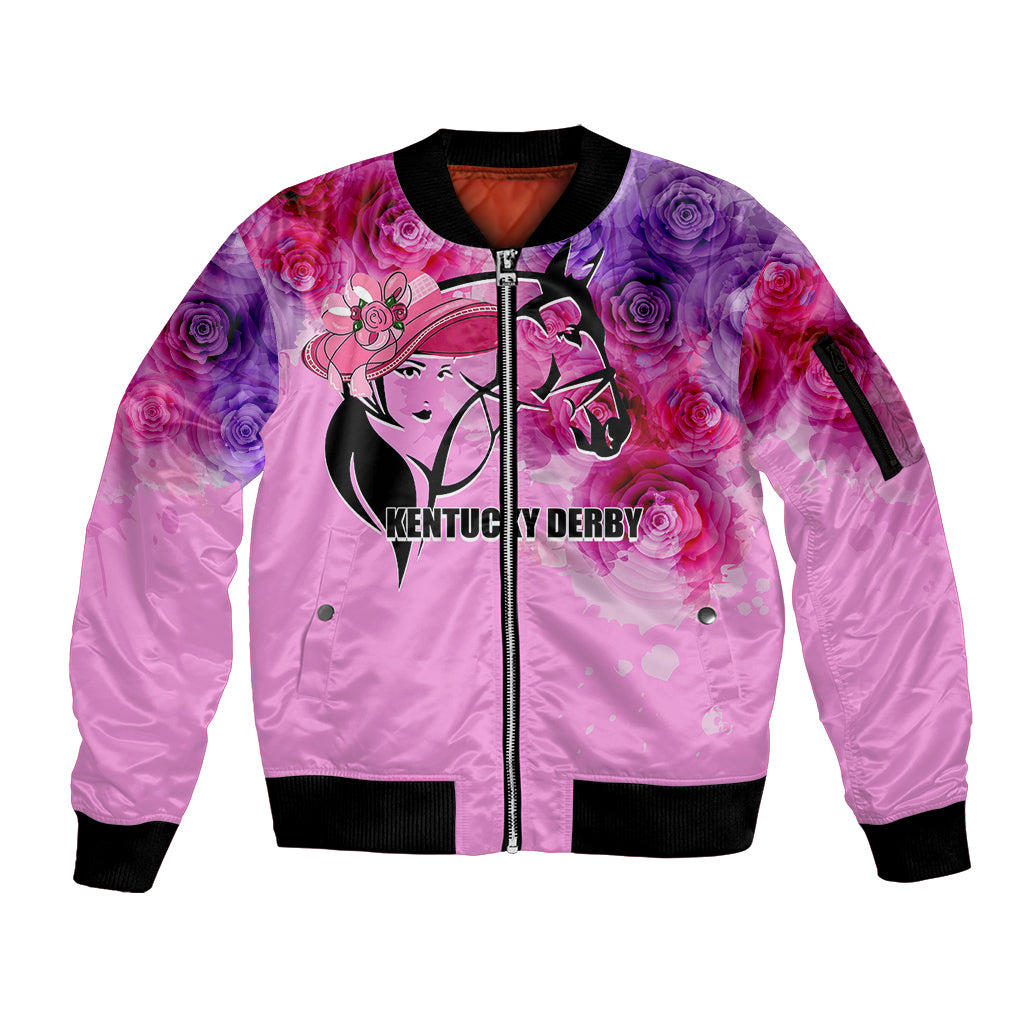 Kentucky Horse Racing Sleeve Zip Bomber Jacket Derby Girl Pink Style LT6 - Wonder Print Shop