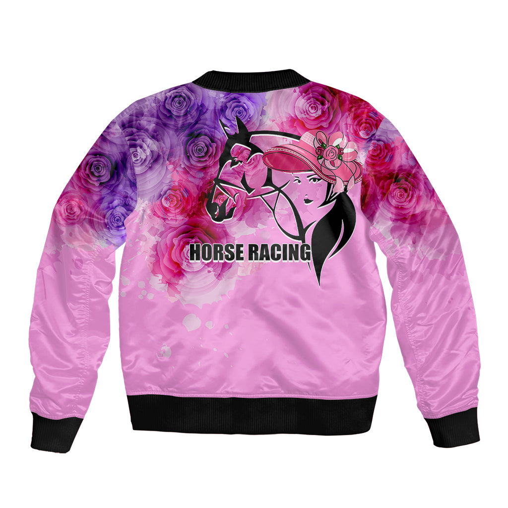 Kentucky Horse Racing Sleeve Zip Bomber Jacket Derby Girl Pink Style LT6 - Wonder Print Shop