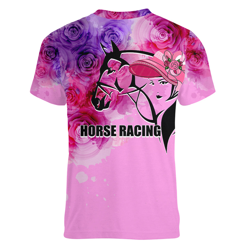 Kentucky Horse Racing Women V Neck T Shirt Derby Girl Pink Style LT6 - Wonder Print Shop