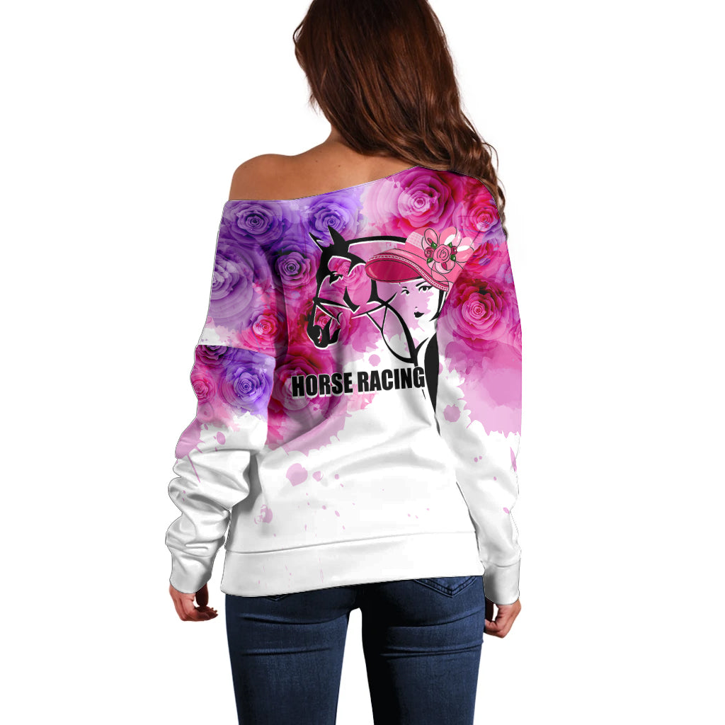Kentucky Horse Racing Off Shoulder Sweater Derby Girl LT6 - Wonder Print Shop