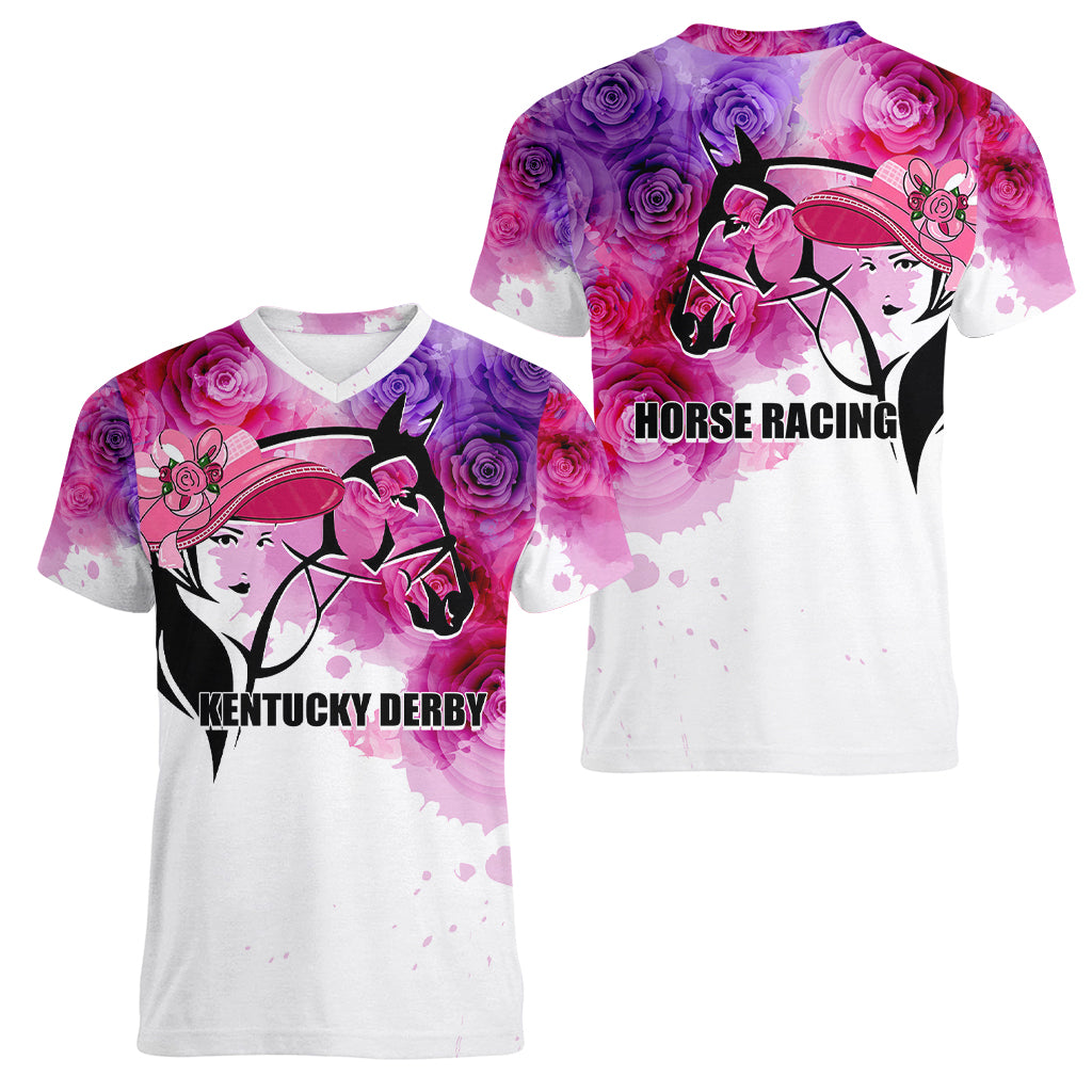 Kentucky Horse Racing Women V Neck T Shirt Derby Girl LT6 - Wonder Print Shop