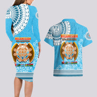 Fiji Couples Matching Long Sleeve Bodycon Dress and Hawaiian Shirt Melanesian Festival 2023 LT6 - Wonder Print Shop
