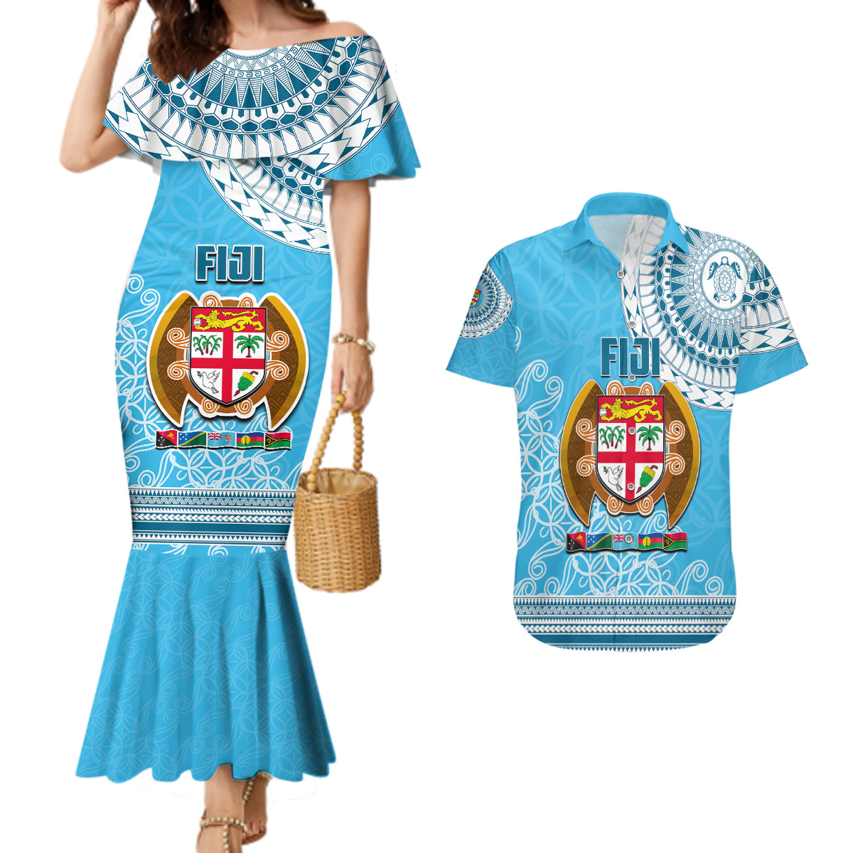 Fiji Couples Matching Mermaid Dress And Hawaiian Shirt Melanesian Festival 2023 LT6 - Wonder Print Shop