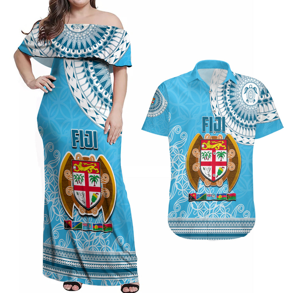 Fiji Couples Matching Off Shoulder Maxi Dress and Hawaiian Shirt Melanesian Festival 2023 LT6 - Wonder Print Shop