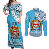 Fiji Couples Matching Off Shoulder Maxi Dress and Long Sleeve Button Shirts Melanesian Festival 2023 LT6 - Wonder Print Shop