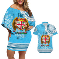 Fiji Couples Matching Off Shoulder Short Dress and Hawaiian Shirt Melanesian Festival 2023 LT6 - Wonder Print Shop