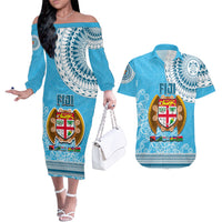 Fiji Couples Matching Off The Shoulder Long Sleeve Dress and Hawaiian Shirt Melanesian Festival 2023 LT6 - Wonder Print Shop