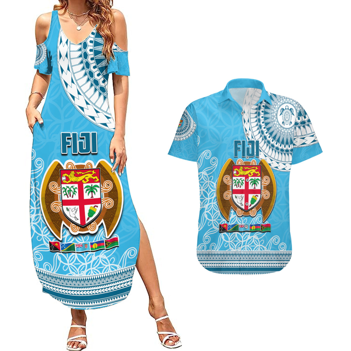 Fiji Couples Matching Summer Maxi Dress and Hawaiian Shirt Melanesian Festival 2023 LT6 - Wonder Print Shop