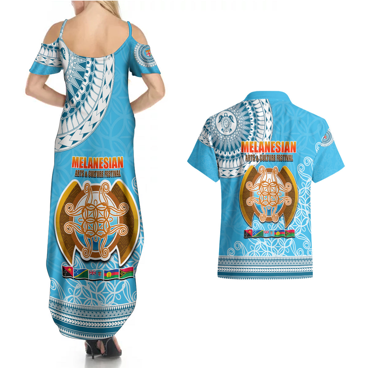 Fiji Couples Matching Summer Maxi Dress and Hawaiian Shirt Melanesian Festival 2023 LT6 - Wonder Print Shop