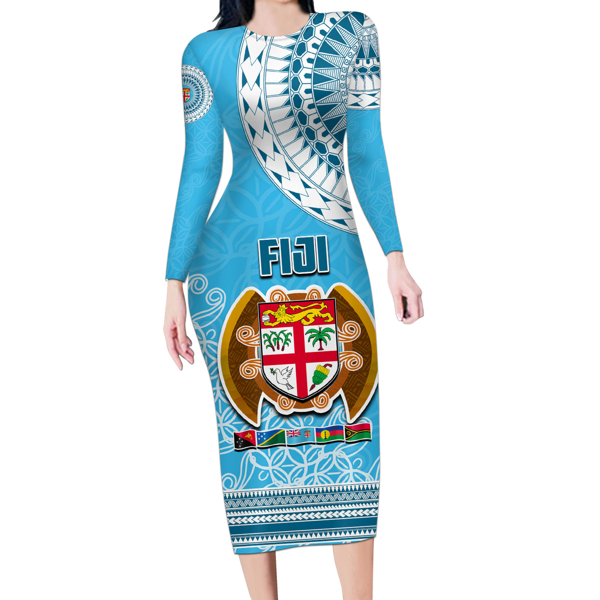 Fiji Long Sleeve Bodycon Dress Melanesian Festival 2023 LT6 - Wonder Print Shop