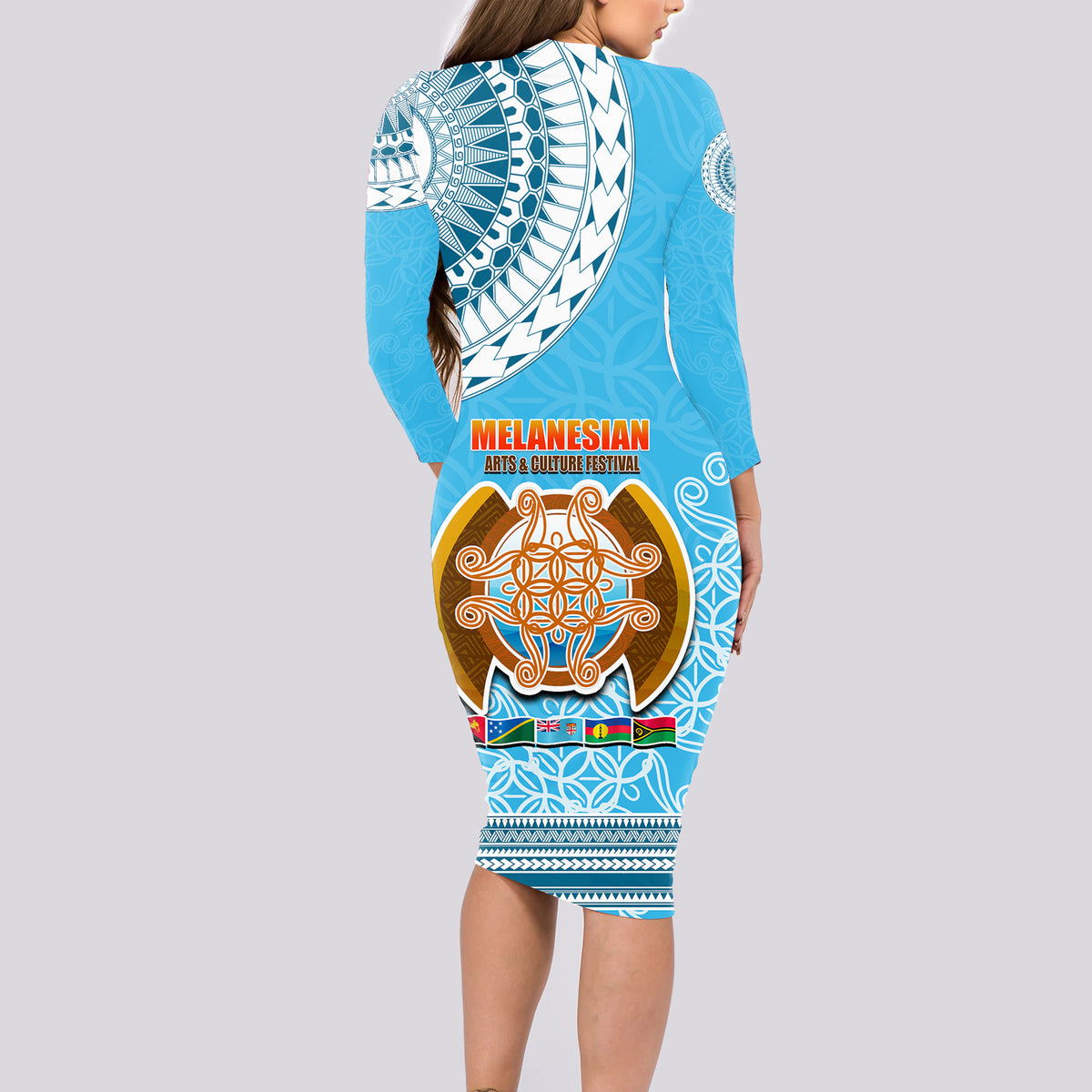 Fiji Long Sleeve Bodycon Dress Melanesian Festival 2023 LT6 - Wonder Print Shop