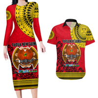 Papua New Guinea Couples Matching Long Sleeve Bodycon Dress and Hawaiian Shirt Melanesian Festival 2023 LT6 - Wonder Print Shop