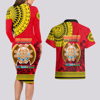 Papua New Guinea Couples Matching Long Sleeve Bodycon Dress and Hawaiian Shirt Melanesian Festival 2023 LT6 - Wonder Print Shop
