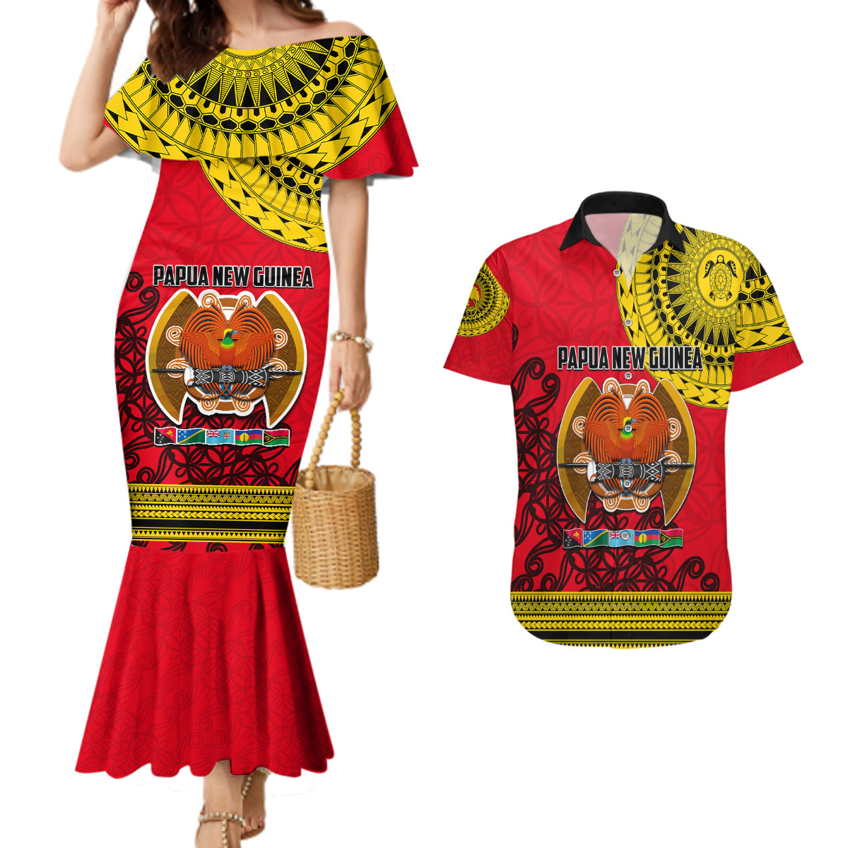Papua New Guinea Couples Matching Mermaid Dress And Hawaiian Shirt Melanesian Festival 2023 LT6 - Wonder Print Shop