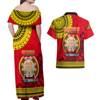 Papua New Guinea Couples Matching Off Shoulder Maxi Dress and Hawaiian Shirt Melanesian Festival 2023 LT6 - Wonder Print Shop