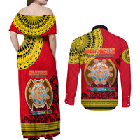Papua New Guinea Couples Matching Off Shoulder Maxi Dress and Long Sleeve Button Shirts Melanesian Festival 2023 LT6 - Wonder Print Shop