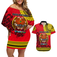 Papua New Guinea Couples Matching Off Shoulder Short Dress and Hawaiian Shirt Melanesian Festival 2023 LT6 - Wonder Print Shop