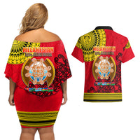 Papua New Guinea Couples Matching Off Shoulder Short Dress and Hawaiian Shirt Melanesian Festival 2023 LT6 - Wonder Print Shop