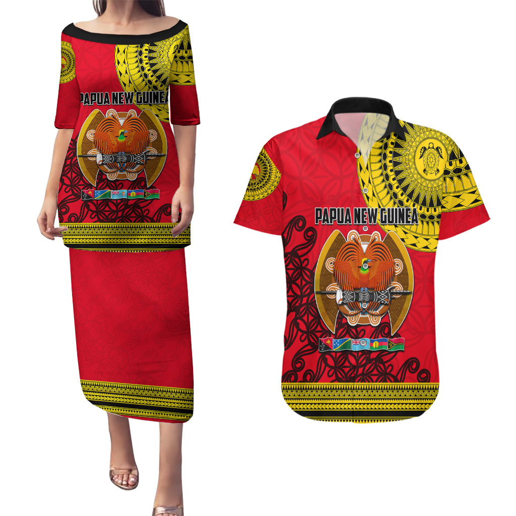 Papua New Guinea Couples Matching Puletasi Dress and Hawaiian Shirt Melanesian Festival 2023 LT6 - Wonder Print Shop