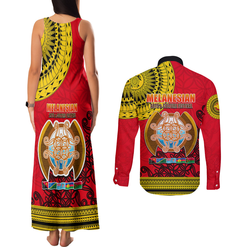 Papua New Guinea Couples Matching Tank Maxi Dress and Long Sleeve Button Shirts Melanesian Festival 2023 LT6 - Wonder Print Shop
