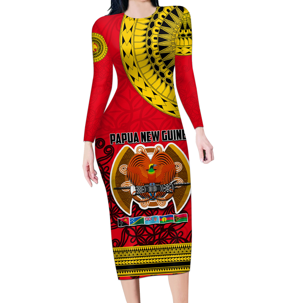 Papua New Guinea Long Sleeve Bodycon Dress Melanesian Festival 2023 LT6 - Wonder Print Shop