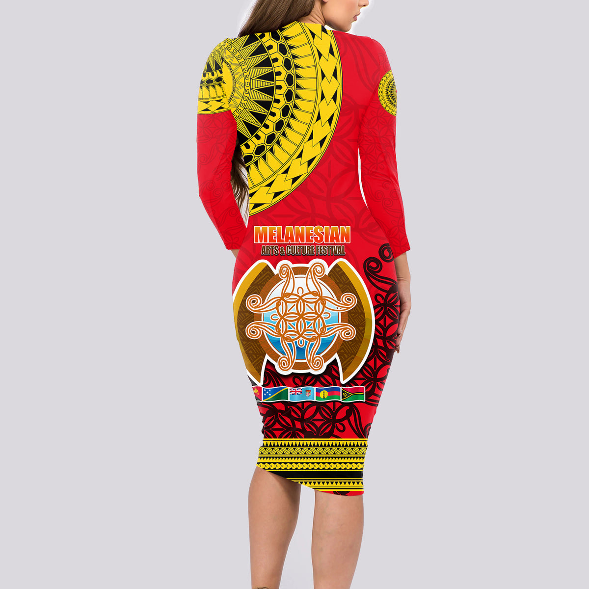 Papua New Guinea Long Sleeve Bodycon Dress Melanesian Festival 2023 LT6 - Wonder Print Shop