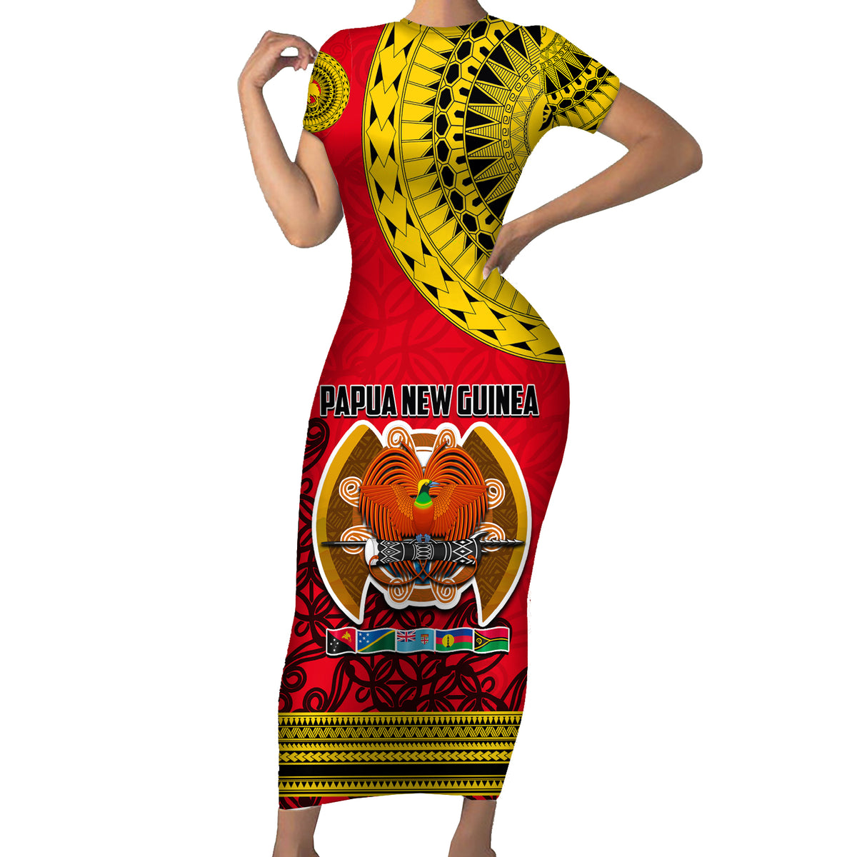Papua New Guinea Short Sleeve Bodycon Dress Melanesian Festival 2023 LT6 - Wonder Print Shop