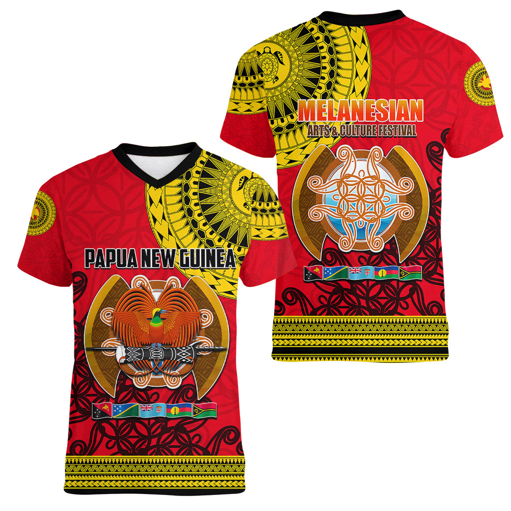 Papua New Guinea Women V Neck T Shirt Melanesian Festival 2023 LT6 - Wonder Print Shop