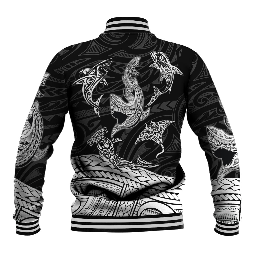 Polynesian Tribal Baseball Jacket with Sharks Tattoo White LT6 - Wonder Print Shop