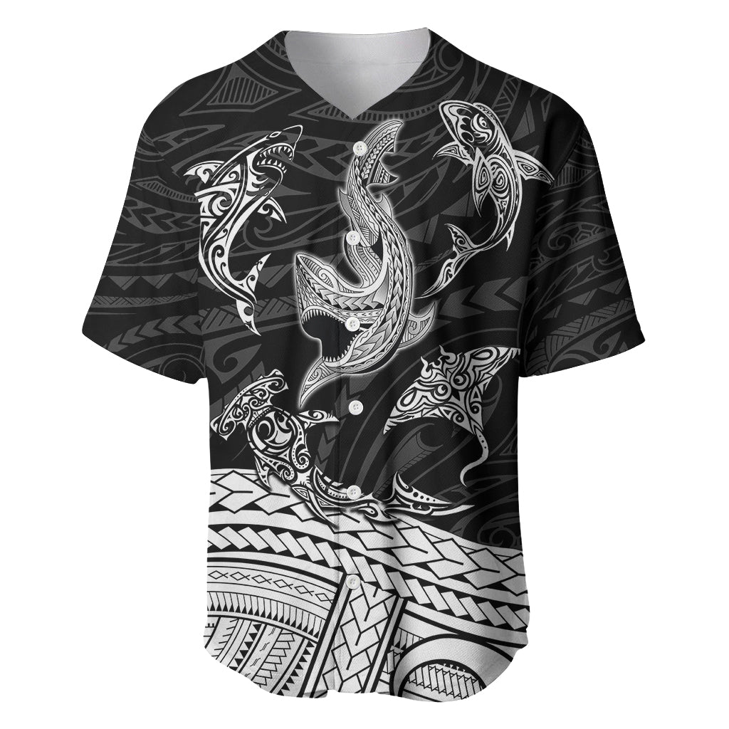 Polynesian Tribal Baseball Jersey with Sharks Tattoo White LT6 - Wonder Print Shop